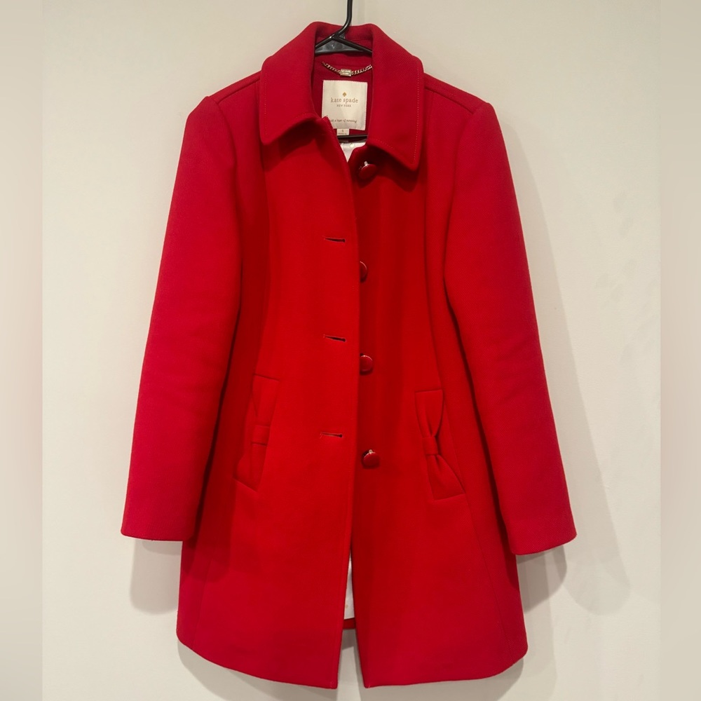 COPY - Kate spade red pea coat with bow pockets